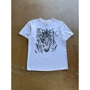 Vintage 90s Zebra Nature Animal Big Face White T-Shirt Diamond Dust (M)